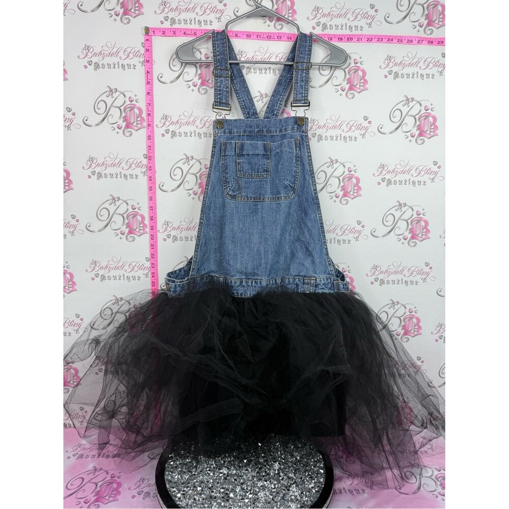 Urban Renewal Blue Denim Pinafore with Black Tulle Midi Skirt dress overalls